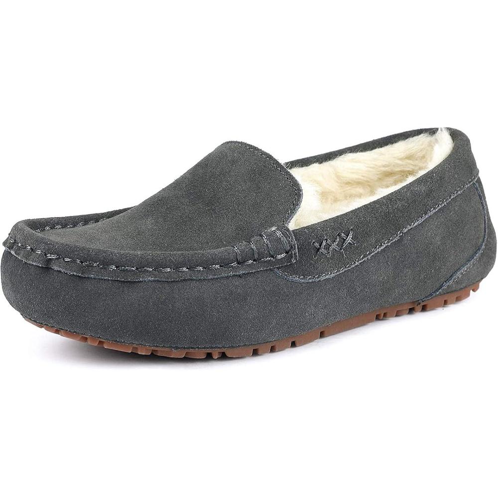imageDREAM PAIRS Womens Fuzzy House Slippers Cozy Faux Fur Micro Suede Moccasins Slip on Loafer Shoes for Indoor and OutdoorGrey