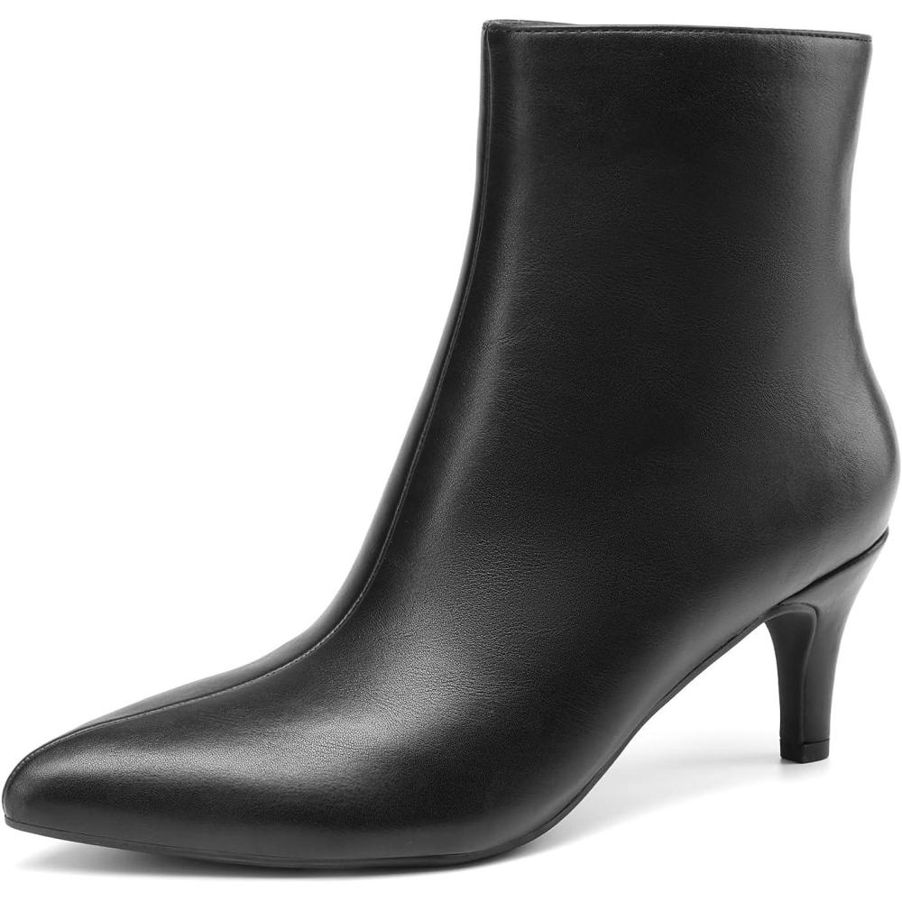 imageDREAM PAIRS Womens Kitten Heel Ankle Boots Pointed Toe Side Zipper Fall Leather Ankle Booties for Office WorkBlackpu