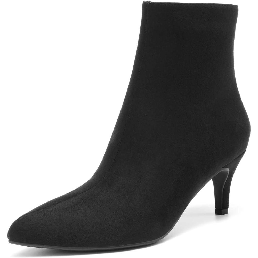 imageDREAM PAIRS Womens Kitten Heel Ankle Boots Pointed Toe Side Zipper Fall Leather Ankle Booties for Office WorkBlacksuede