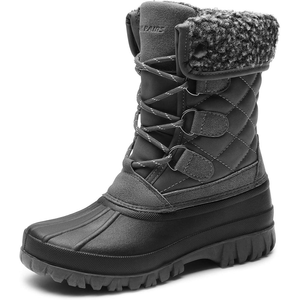 imageDREAM PAIRS Womens Winter Duck Boots Mid Calf Warm Insulated Faux Fur Lined Waterproof Lace Up Snow BootsGrey