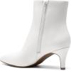 DREAM PAIRS Women’s Kitten Heel Ankle Boots Pointed Toe Side Zipper Fall Leather Ankle Booties for Office Work(White)