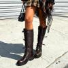 DREAM PAIRS Women’s Knee High Boots Combat Boots Goth Boot Lace Up Adjustable Buckles Chunky Low Heel Fall Booties with Side Zipper to Put on and off(Brown)