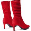 DREAM PAIRS Women’s Mid Calf Boots High Heels Pointed Toe Zip Fashion Dressy Boot(Red-suede)