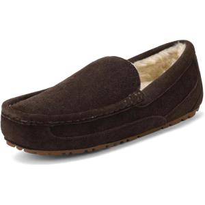 DREAM PAIRS Men’s House Slippers Moccasin Indoor Outdoor Fuzzy Furry Loafers Suede Leather Warm Comfortable Shoes(Brown)
