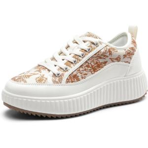 DREAM PAIRS Women Platform Chunky Lightweight Comfortable Casual Lace-Up Sky Walking Fashion Sneakers(Brown/Beige/White)