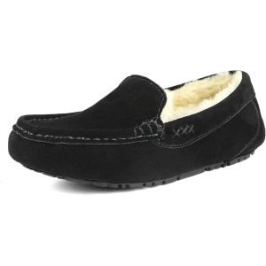 DREAM PAIRS Women’s Fuzzy House Slippers Cozy Faux Fur Micro Suede Moccasins Slip on Loafer Shoes for Indoor and Outdoor(Black)