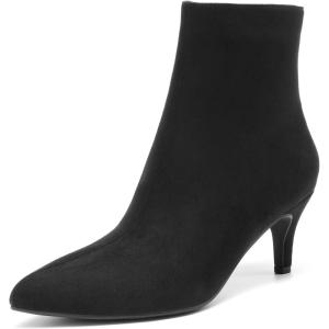 DREAM PAIRS Women’s Kitten Heel Ankle Boots Pointed Toe Side Zipper Fall Leather Ankle Booties for Office Work(Black-suede)
