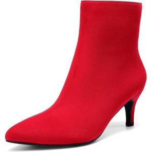 DREAM PAIRS Women’s Kitten Heel Ankle Boots Pointed Toe Side Zipper Fall Leather Ankle Booties for Office Work(Red)