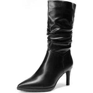 DREAM PAIRS Women’s Mid Calf Boots High Heels Pointed Toe Zip Fashion Dressy Boot(Black)