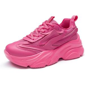 DREAM PAIRS Women’s Platform Chunky Fashion Sneakers Jaxon Walking Lace-Up Comfortable Dad Sneakers Workout Sport Work Casual Tennis Shoes(Hot Pink)