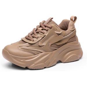 DREAM PAIRS Women’s Platform Chunky Fashion Sneakers Jaxon Walking Lace-Up Comfortable Dad Sneakers Workout Sport Work Casual Tennis Shoes(Tan)