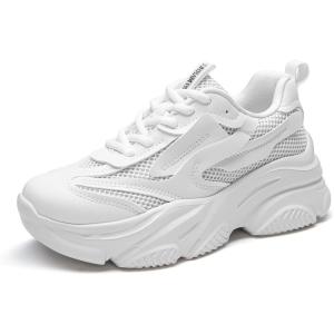 DREAM PAIRS Women’s Platform Chunky Fashion Sneakers Jaxon Walking Lace-Up Comfortable Dad Sneakers Workout Sport Work Casual Tennis Shoes(White)