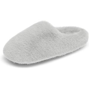 DREAM PAIRS Women’s Plush Fuzzy Slip on Indoor Outdoor Winter House Slippers(Grey)