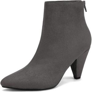 DREAM PAIRS Women’s Pointed Toe Ankle Boots High Heel Booties Fashion Zipper Dress Boots(Light/Grey/Suede)