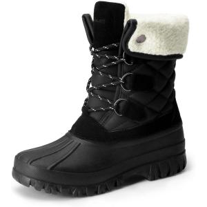 DREAM PAIRS Women’s Winter Duck Boots Mid Calf Warm Insulated Faux Fur Lined Waterproof Lace Up Snow Boots(Black)
