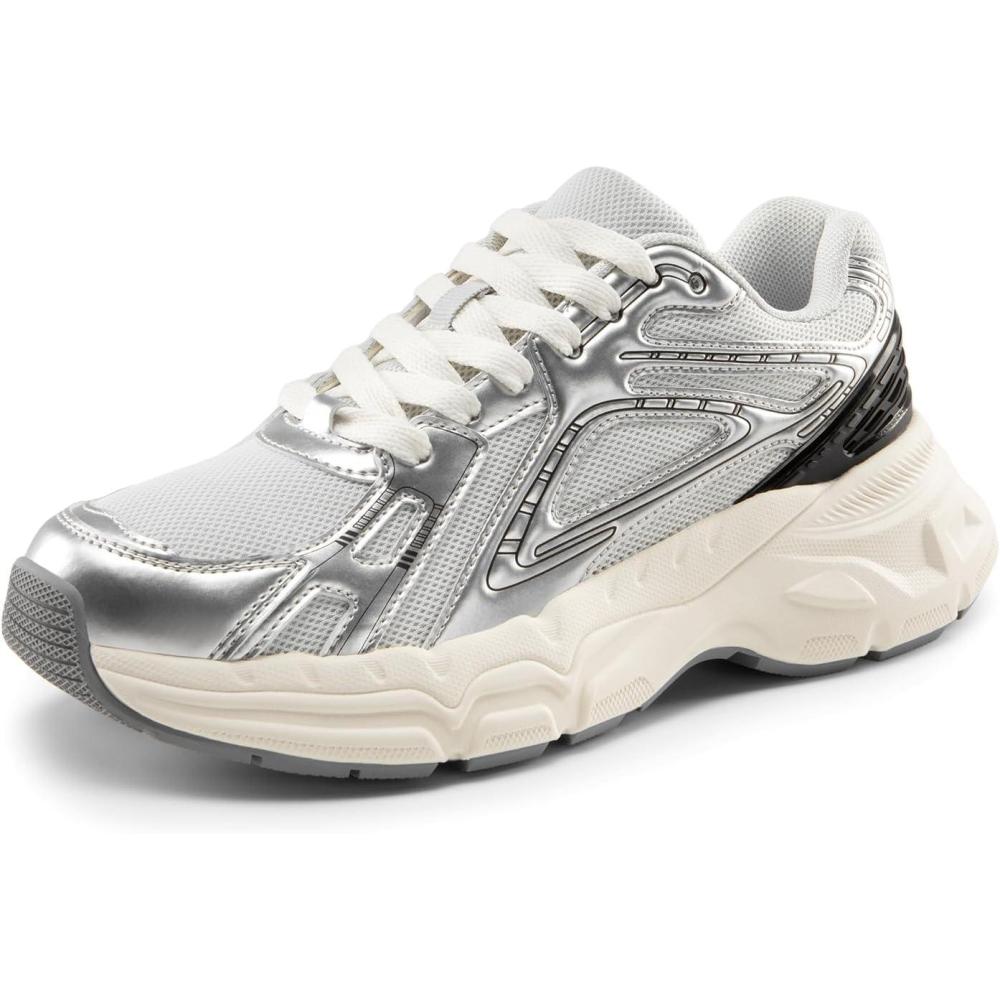imageDREAM PAIRS Womens Platform Chunky Liv Fashion Sneakers Walking LaceUp Comfortable Y2KStyle Sneakers Workout Sport Work Casual Tennis ShoesSilver