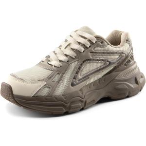 DREAM PAIRS Women’s Platform Chunky Liv Fashion Sneakers Walking Lace-Up Comfortable Y2K-Style Sneakers Workout Sport Work Casual Tennis Shoes(Brown/Beige)