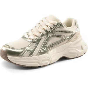 DREAM PAIRS Women’s Platform Chunky Liv Fashion Sneakers Walking Lace-Up Comfortable Y2K-Style Sneakers Workout Sport Work Casual Tennis Shoes(Champagne)