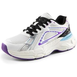 DREAM PAIRS Women’s Platform Chunky Liv Fashion Sneakers Walking Lace-Up Comfortable Y2K-Style Sneakers Workout Sport Work Casual Tennis Shoes(White/Purple)