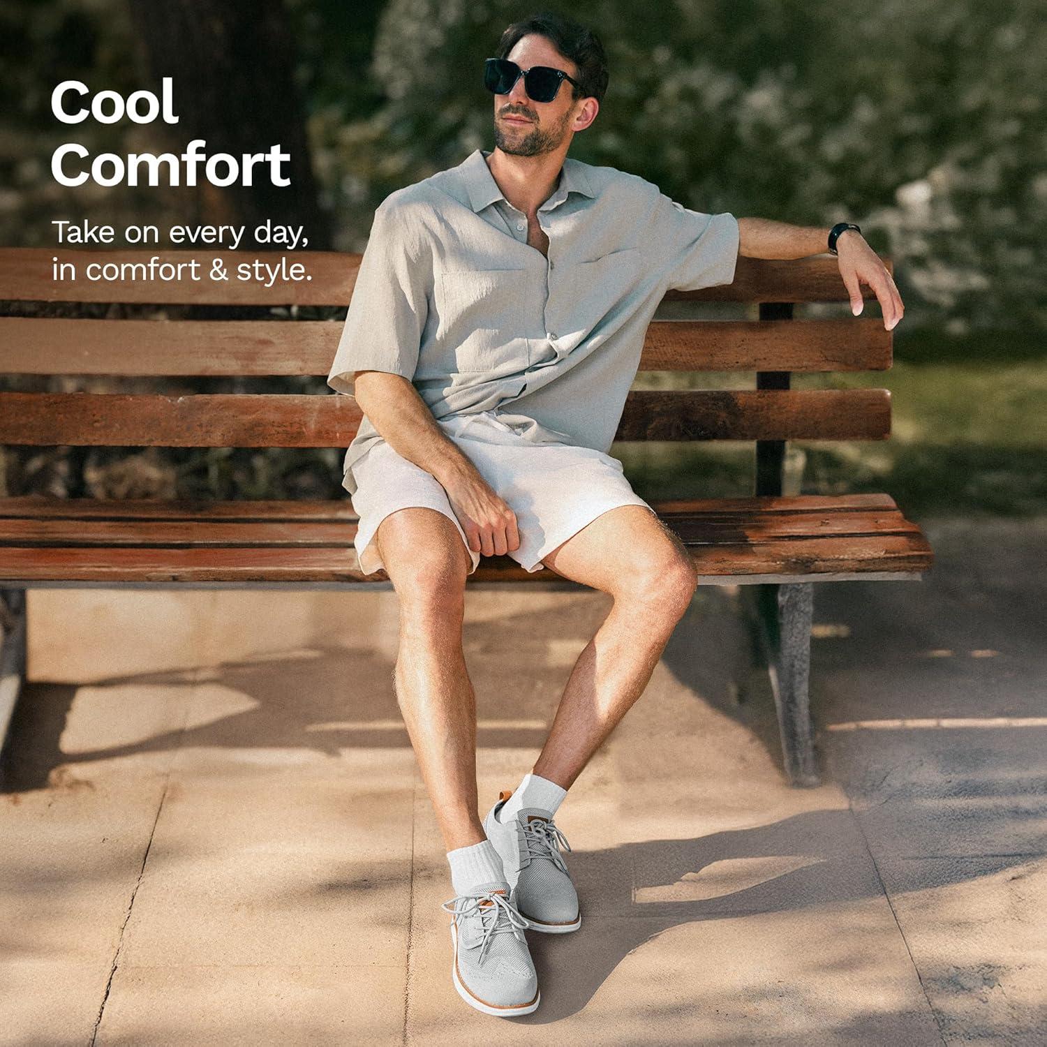 imageBruno Marc Mens KnitFlex Craft Mesh Oxfords Sneakers Casual Dress LaceUp Lightweight Walking Shoes6grey