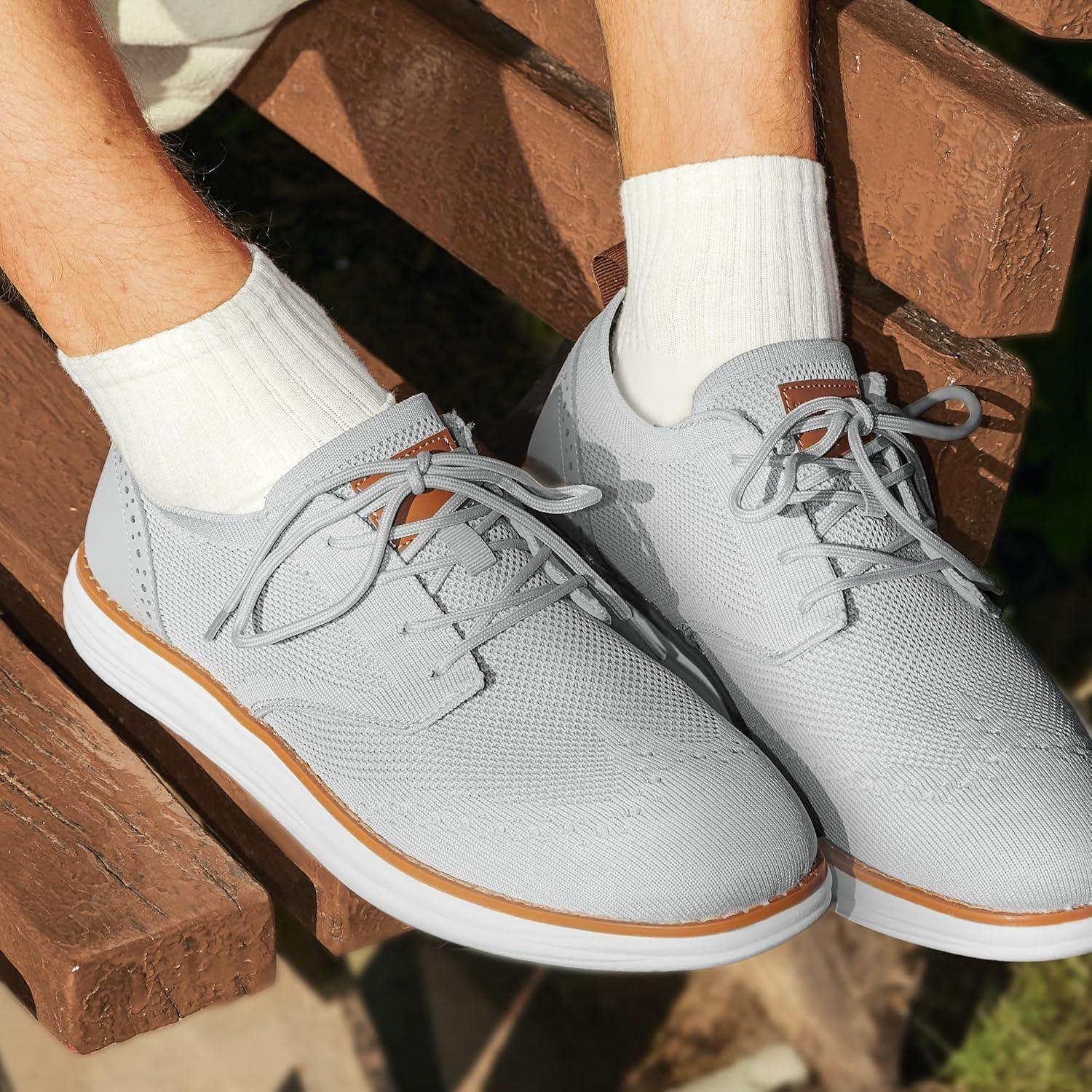 imageBruno Marc Mens KnitFlex Craft Mesh Oxfords Sneakers Casual Dress LaceUp Lightweight Walking Shoes6grey