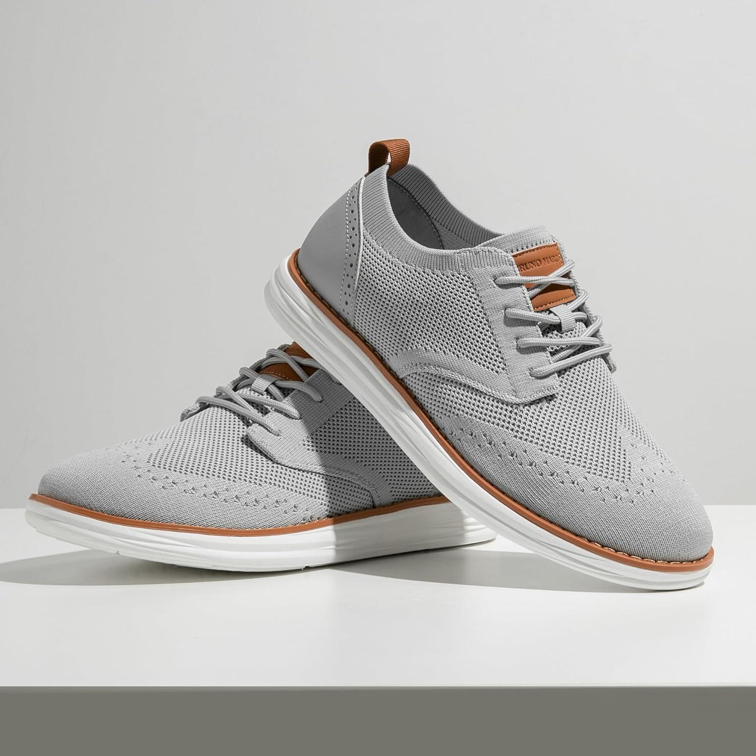 imageBruno Marc Mens KnitFlex Craft Mesh Oxfords Sneakers Casual Dress LaceUp Lightweight Walking Shoes6grey