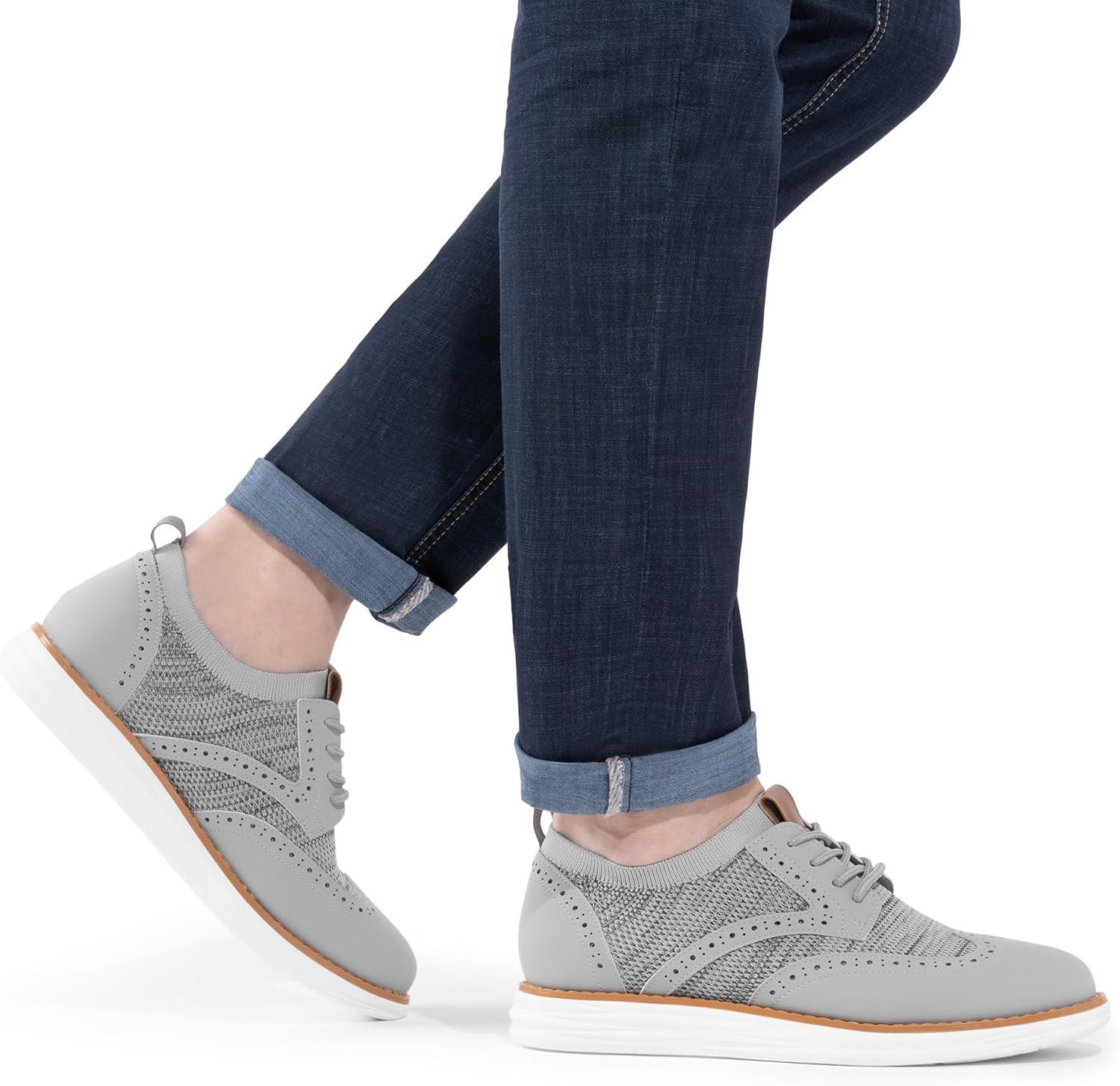 imageBruno Marc Mens KnitFlex Craft Mesh Oxfords Sneakers Casual Dress LaceUp Lightweight Walking Shoes8grey