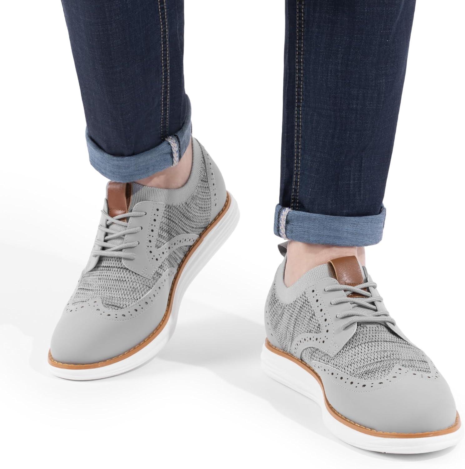 imageBruno Marc Mens KnitFlex Craft Mesh Oxfords Sneakers Casual Dress LaceUp Lightweight Walking Shoes8grey