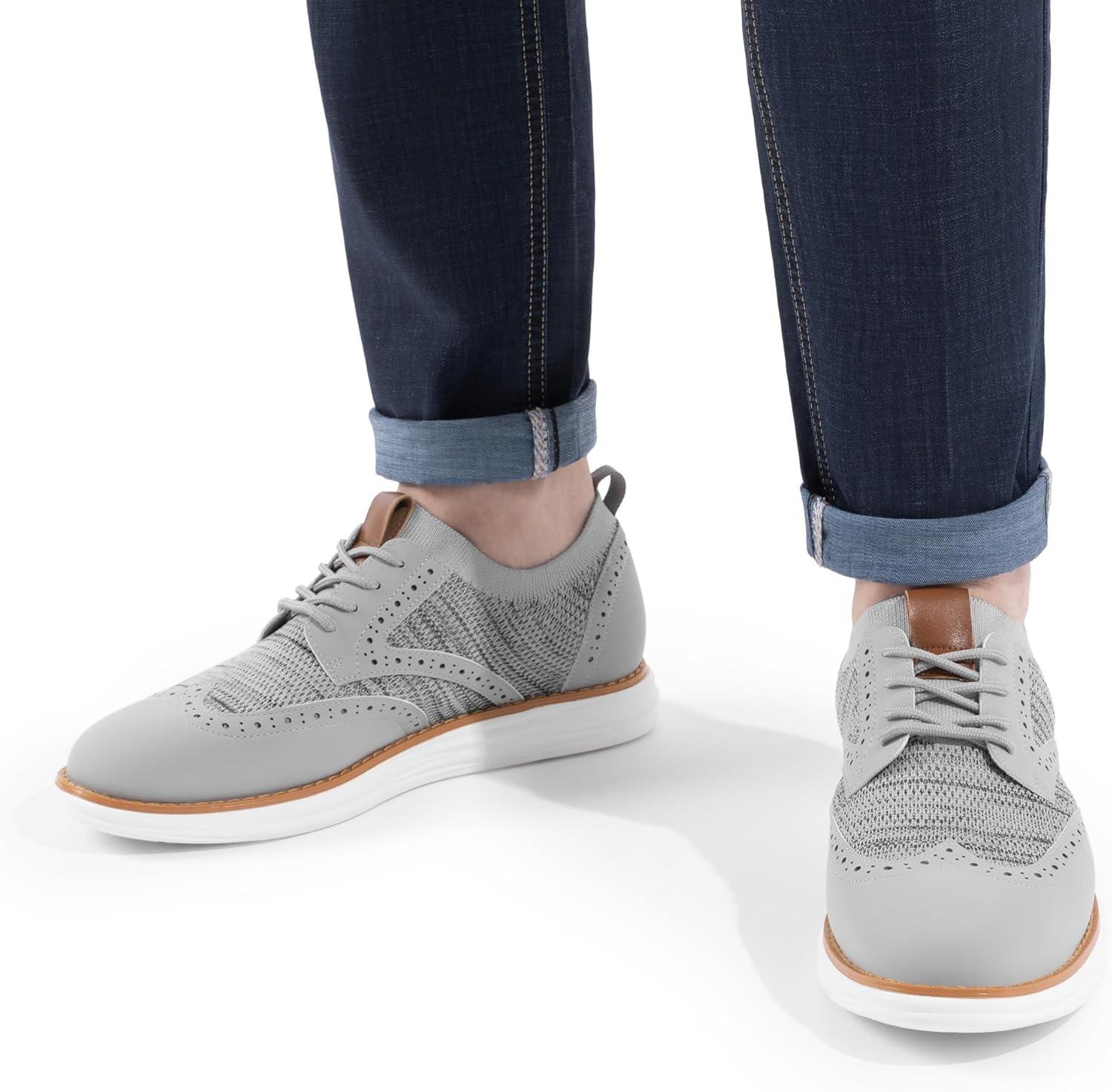 imageBruno Marc Mens KnitFlex Craft Mesh Oxfords Sneakers Casual Dress LaceUp Lightweight Walking Shoes8grey