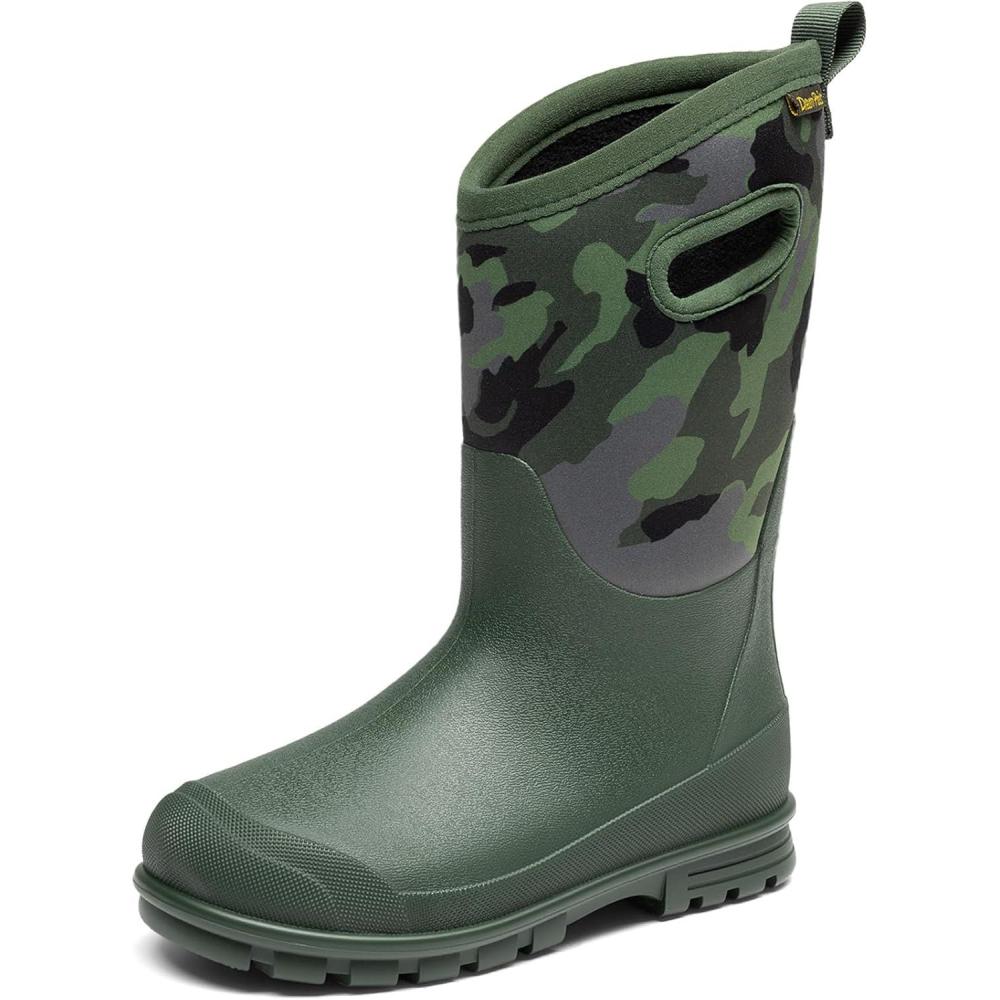 imageDREAM PAIRS Boys Waterproof Boots Outdoor Faux Fur Lining Shoes with Handles for Rain Snow Winter Muck Mud and Cold Weather for LittleBig KidsGreen