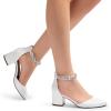 DREAM PAIRS ANNEE Pointed Toe Low Chunky Heels Pump Shoes(White-rhinestone)
