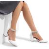 DREAM PAIRS ANNEE Pointed Toe Low Chunky Heels Pump Shoes(White-rhinestone)