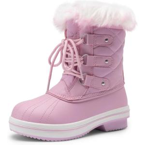 DREAM PAIRS Cozy Kids Snow Boots, Warm & Water-Resistant Winter Boots with Faux Fur for All-Day Play, Non-Slip Mid Calf Boots(Pink)