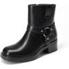 DREAM PAIRS Women’s Ankle Booties Side Zipper Motorcycle Boots Square Toe Chunky Low Heel Fashion Buckles Biker Riding Boots(Black)