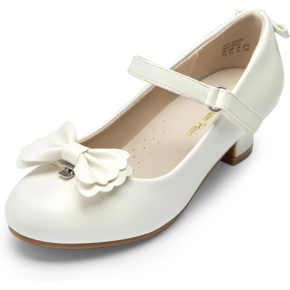 imageDREAM PAIRS Girls Dress Shoes Toddler Little Girls Heels Mary Jane Princess Shoes with Interchangeable Bow for Flower Girl Wedding PartyIvory