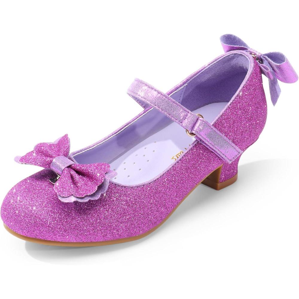 imageDREAM PAIRS Girls Dress Shoes Toddler Little Girls Heels Mary Jane Princess Shoes with Interchangeable Bow for Flower Girl Wedding PartyPurple