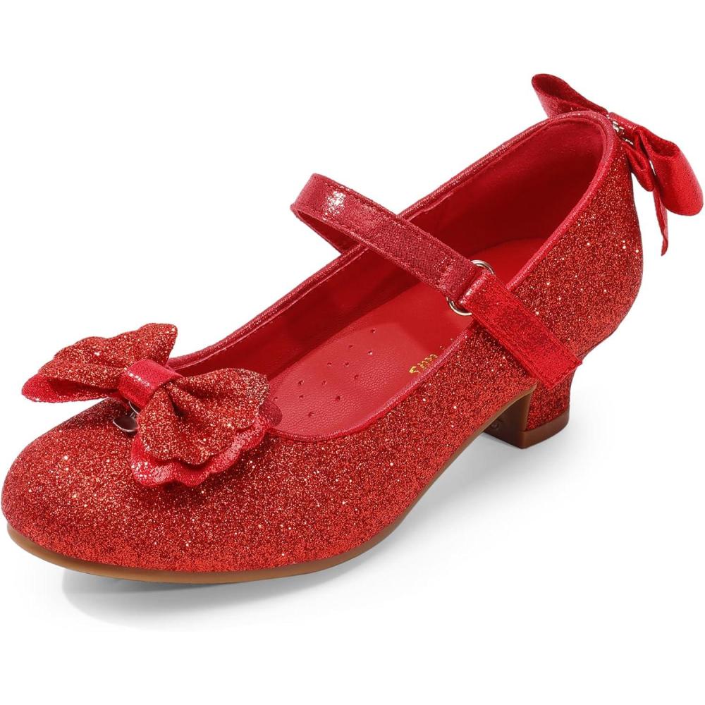 imageDREAM PAIRS Girls Dress Shoes Toddler Little Girls Heels Mary Jane Princess Shoes with Interchangeable Bow for Flower Girl Wedding PartyRed