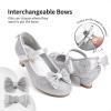 DREAM PAIRS Girls Dress Shoes Toddler Little Girls Heels Mary Jane Princess Shoes with Interchangeable Bow for Flower Girl Wedding Party(Silver)