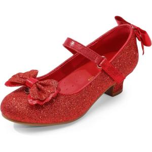 DREAM PAIRS Girls Dress Shoes Toddler Little Girls Heels Mary Jane Princess Shoes with Interchangeable Bow for Flower Girl Wedding Party(Red)