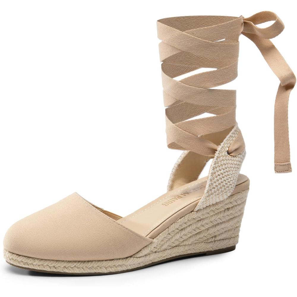 imageDREAM PAIRS Womens Wedge Sandals Platform Close Toe Espadrilles Strappy Lace Up Sandals Cute Fashion Comfortable Dressy Beach Vocation Summer ShoesNudecanvas