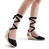 DREAM PAIRS Women’s Wedge Sandals Platform Close Toe Espadrilles Strappy Lace Up Sandals Cute Fashion Comfortable Dressy Beach Vocation Summer Shoes(Black-canvas)