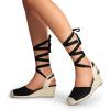 DREAM PAIRS Women’s Wedge Sandals Platform Close Toe Espadrilles Strappy Lace Up Sandals Cute Fashion Comfortable Dressy Beach Vocation Summer Shoes(Black/Beige-canvas)