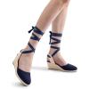 DREAM PAIRS Women’s Wedge Sandals Platform Close Toe Espadrilles Strappy Lace Up Sandals Cute Fashion Comfortable Dressy Beach Vocation Summer Shoes(Navy-canvas)