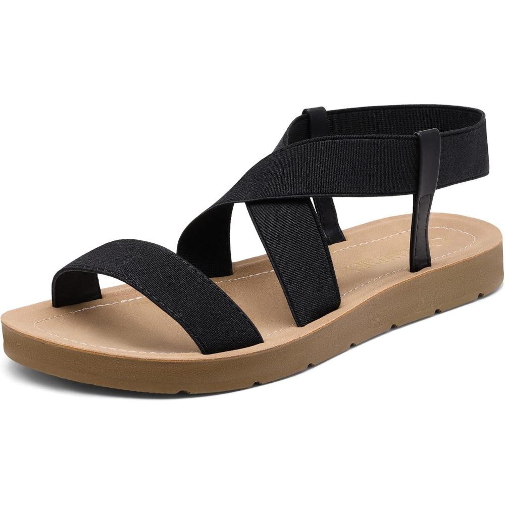imageDREAM PAIRS Womens Open Toe Elastic Ankle Strap Flat Summer SandalsBlack1