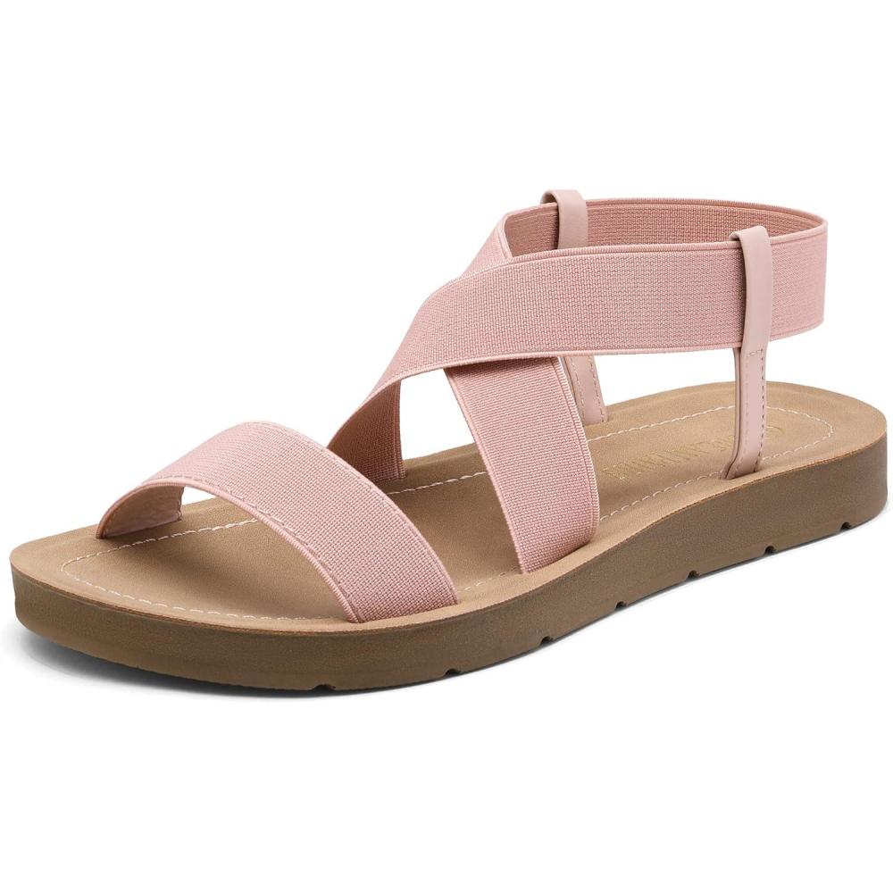 imageDREAM PAIRS Womens Open Toe Elastic Ankle Strap Flat Summer SandalsBlush
