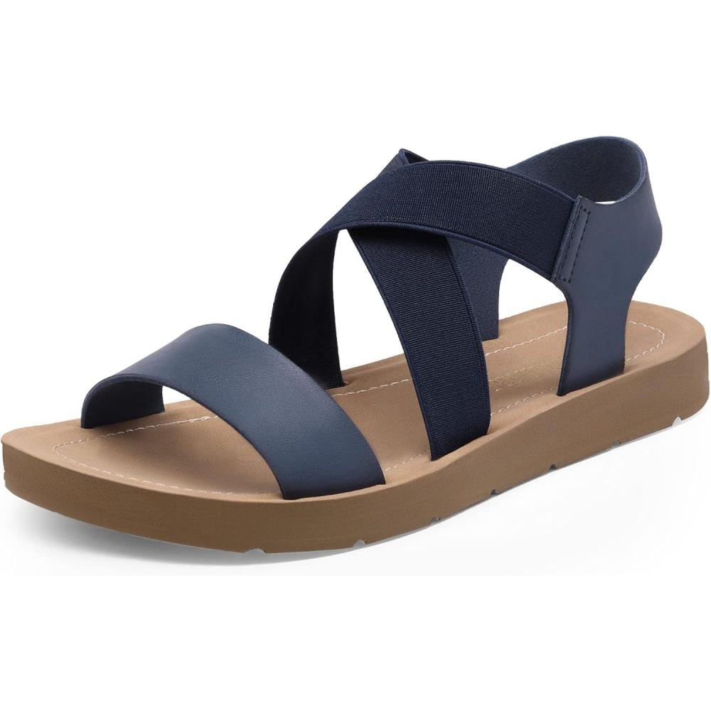 imageDREAM PAIRS Womens Open Toe Elastic Ankle Strap Flat Summer SandalsNavy