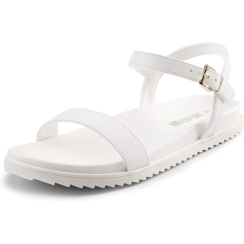 imageDREAM PAIRS Womens Open Toe Flat Sandals Cute One Band Comfort Arch Support SandalsWhite