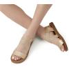 DREAM PAIRS Women’s Open Toe Elastic Ankle Strap Flat Summer Sandals(Gold)