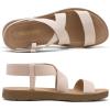 DREAM PAIRS Women’s Open Toe Elastic Ankle Strap Flat Summer Sandals(Nude)