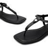 DREAM PAIRS Women’s T-Strap Thong Flat Sandals with Cute Square Toe Strappy for Summer(Black)